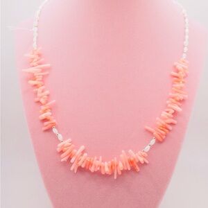 Delicate Peach Sea Coral With Cream Shell Spacer Beads Necklace Set